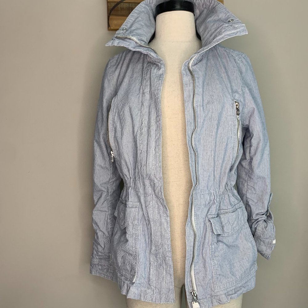 L.O.G.G. ~ Blue &‎ White Pinstripped Zip-Up Jacket ~ H&M